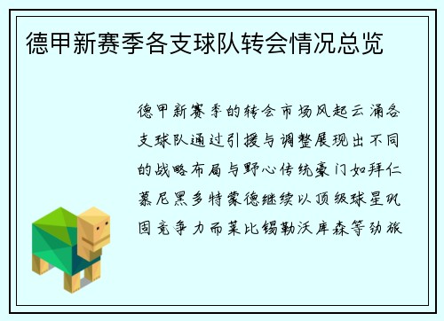 德甲新赛季各支球队转会情况总览